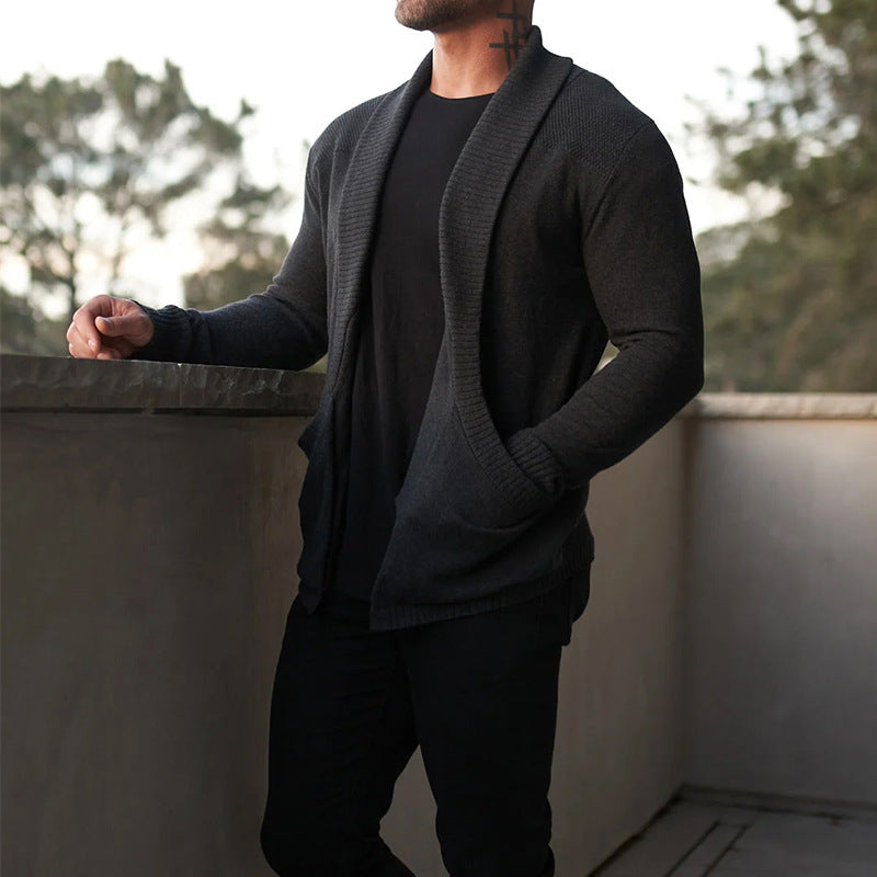 Men's Long-sleeved Cardigan Sweater with Pockets