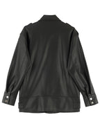 Sungtin Women's Black Faux Leather Jacket with Belt