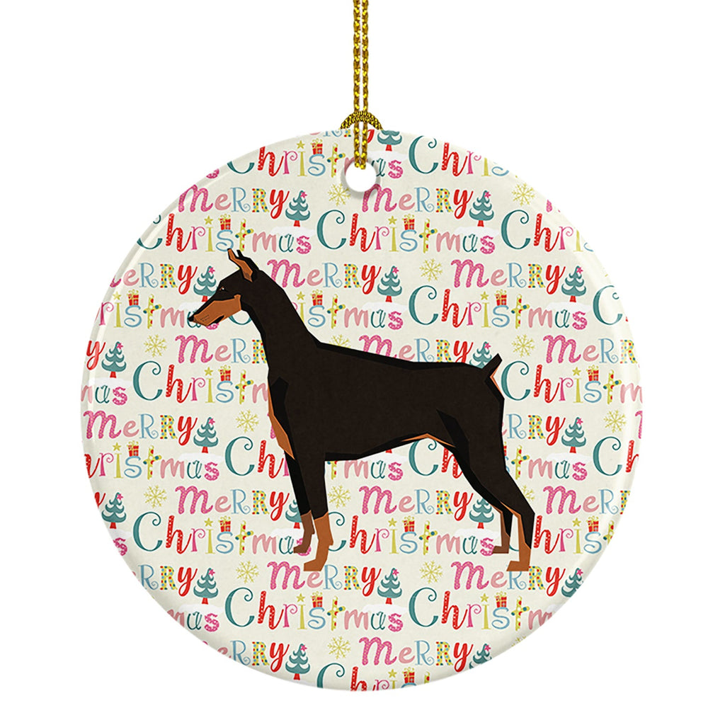 Doberman Pinscher Merry Christmas Ceramic Ornament
