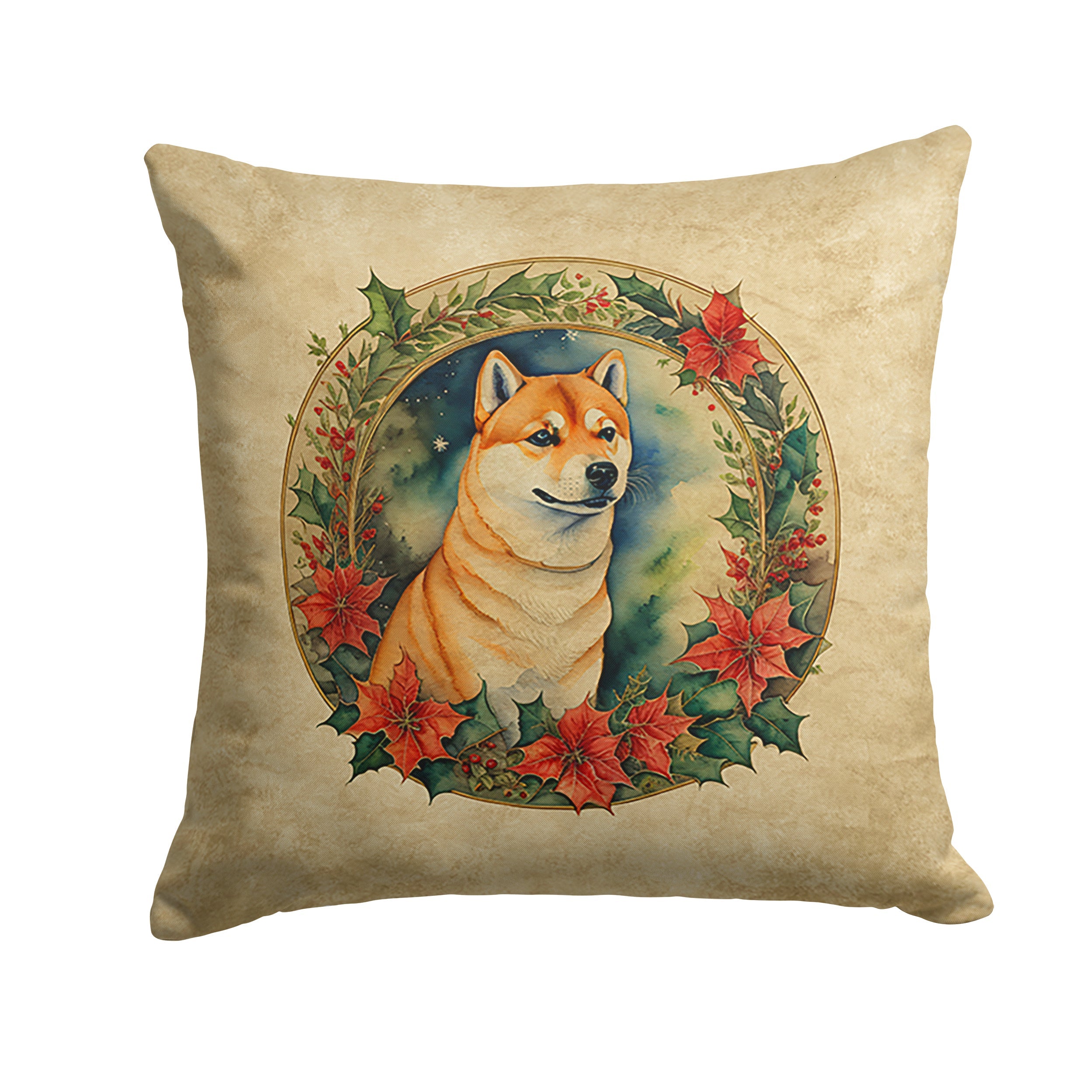 Shiba Inu Christmas Flowers Throw Pillow
