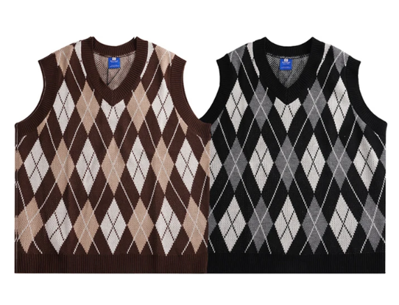 Men's Argyle Knitted Sweater Vest - Streetwear Fashion