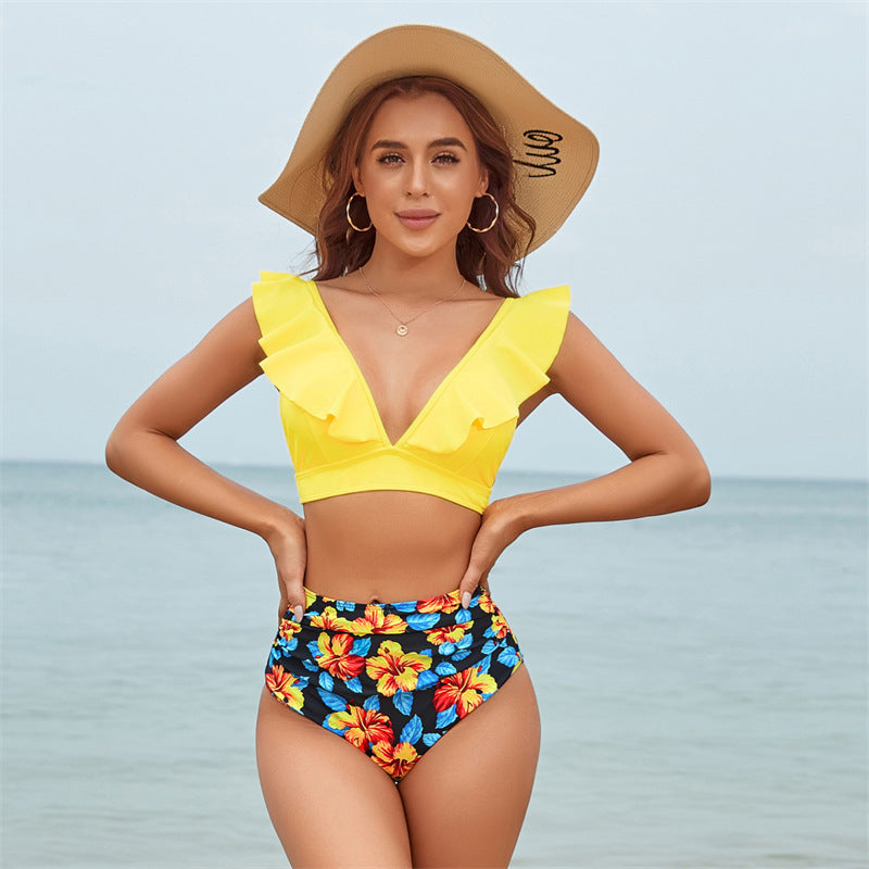 2022 High Waist Bikini with Flounce Swimwear
