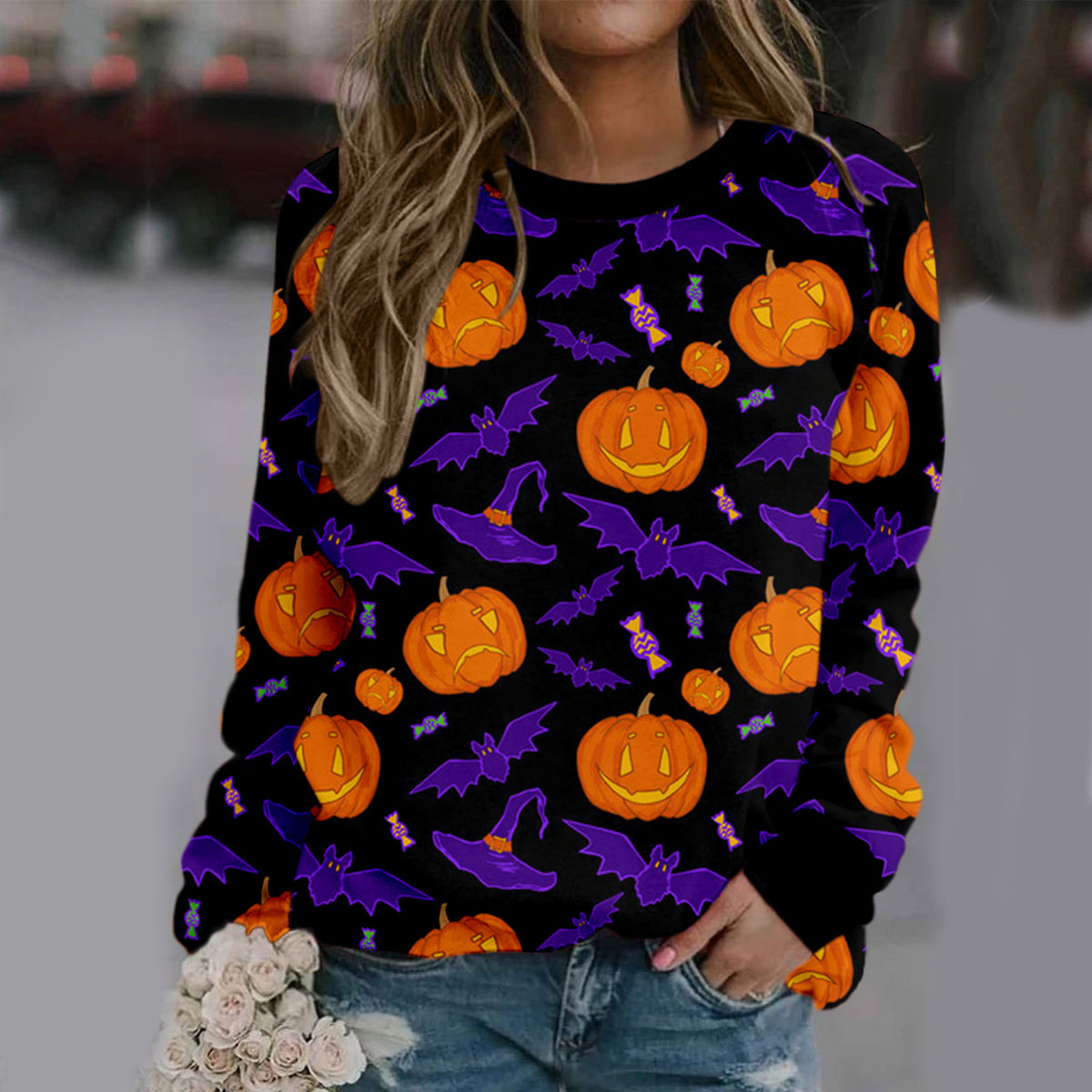 Halloween Women's Printed Long Sleeve Sweater
