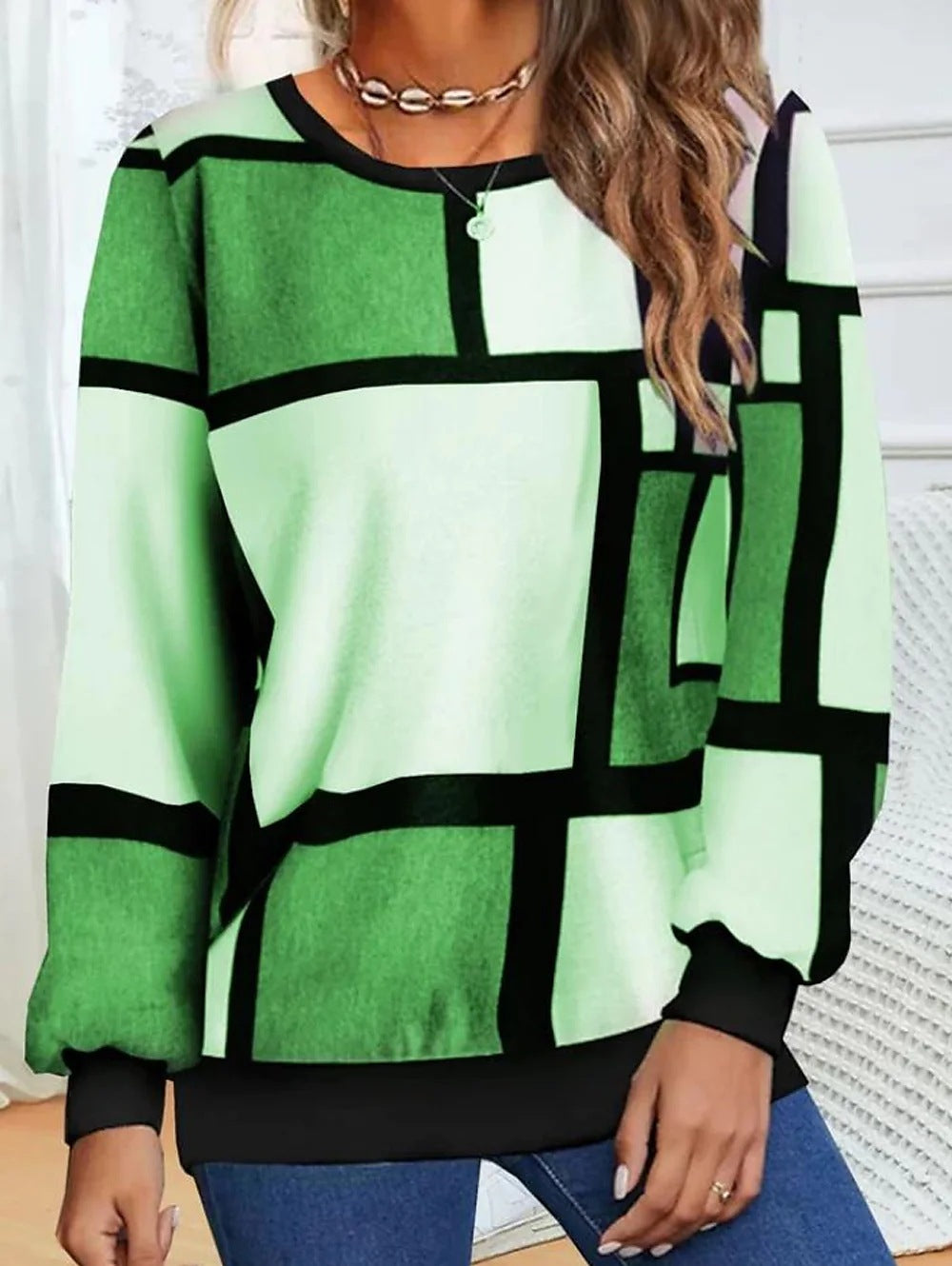 Casual 3D Printed Geometric Long Sleeve Sweater