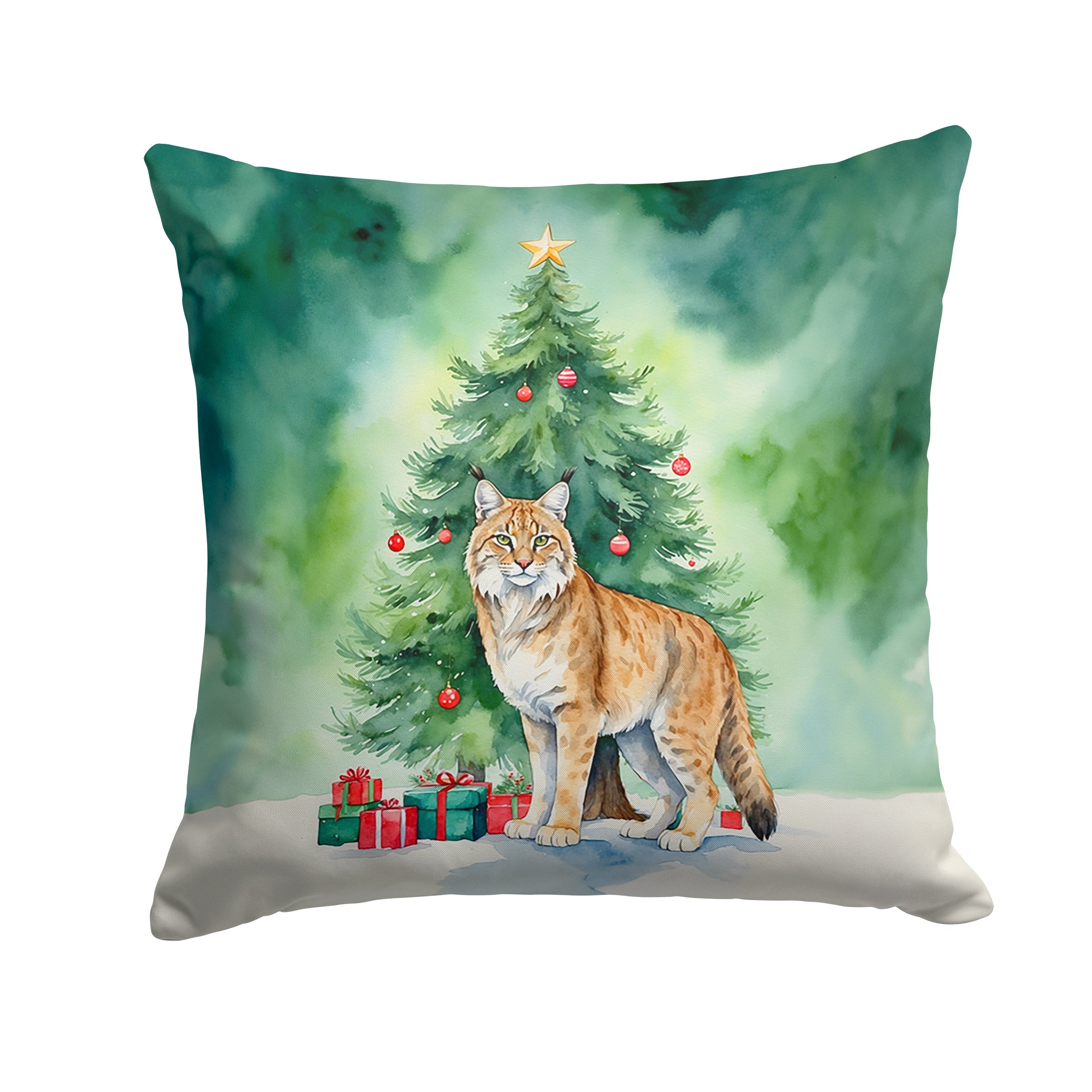Highlander Lynx Cat By the Christmas Tree Throw Pillow