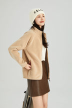 Lambswool Stand Collar Short Cardigan Coat