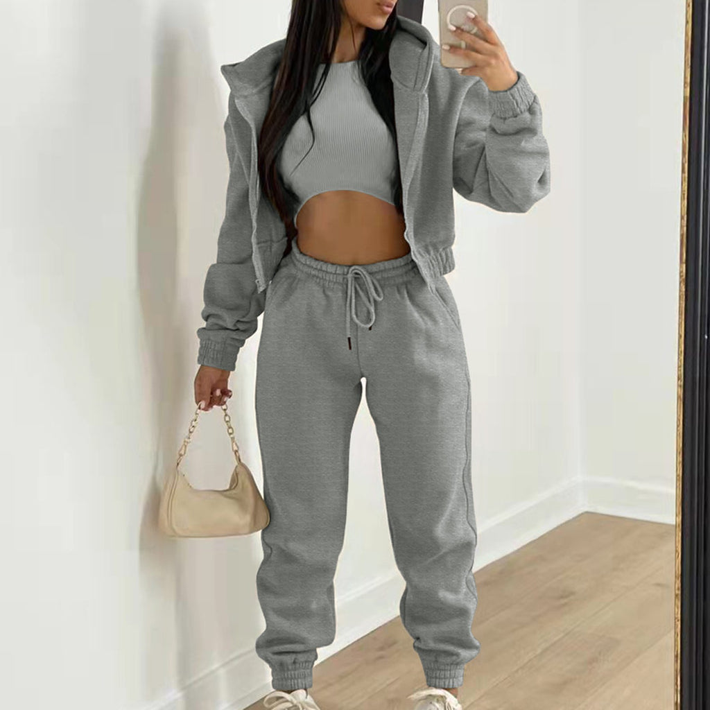 3-Piece Women's Casual Hoodie, Tank & Jogger Set