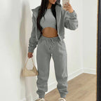 3-Piece Women's Casual Hoodie, Tank & Jogger Set