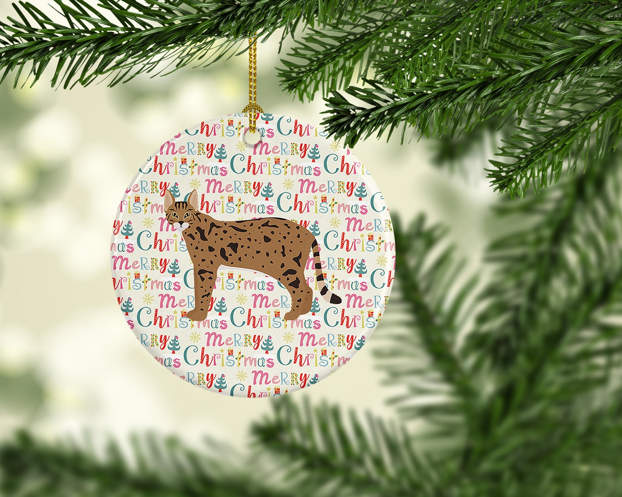 Savannah #1 Cat Christmas Ceramic Ornament
