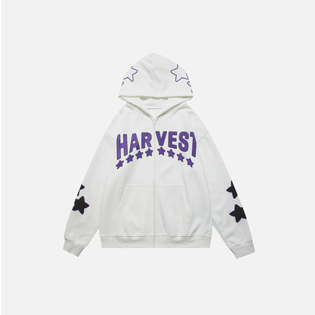 Harajuku Y2K Star Letters Hooded Zip-Up Sweatshirt | Streetwear