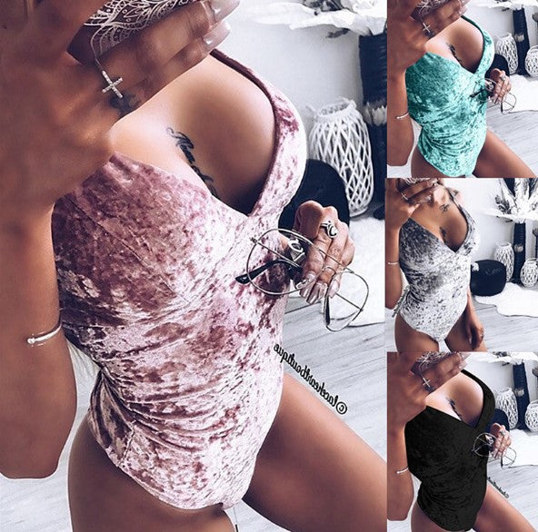 One-Shoulder Velvet Bodysuit