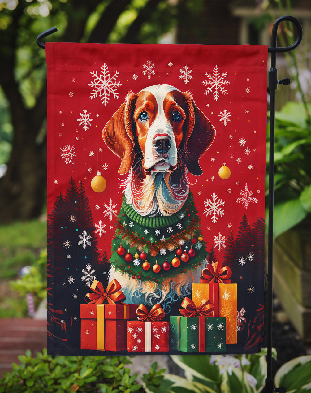 Brittany Spaniel Holiday Christmas Garden Flag