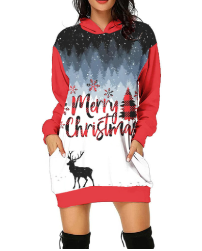 Women's Casual Printed Christmas Sweater Dress