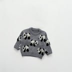 Children's Panda Embroidered Knit Round Neck Sweater