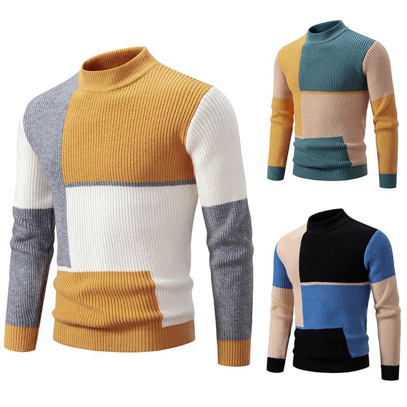 Men's Half-High Collar Contrast Knit Pullover Top | Streetwear