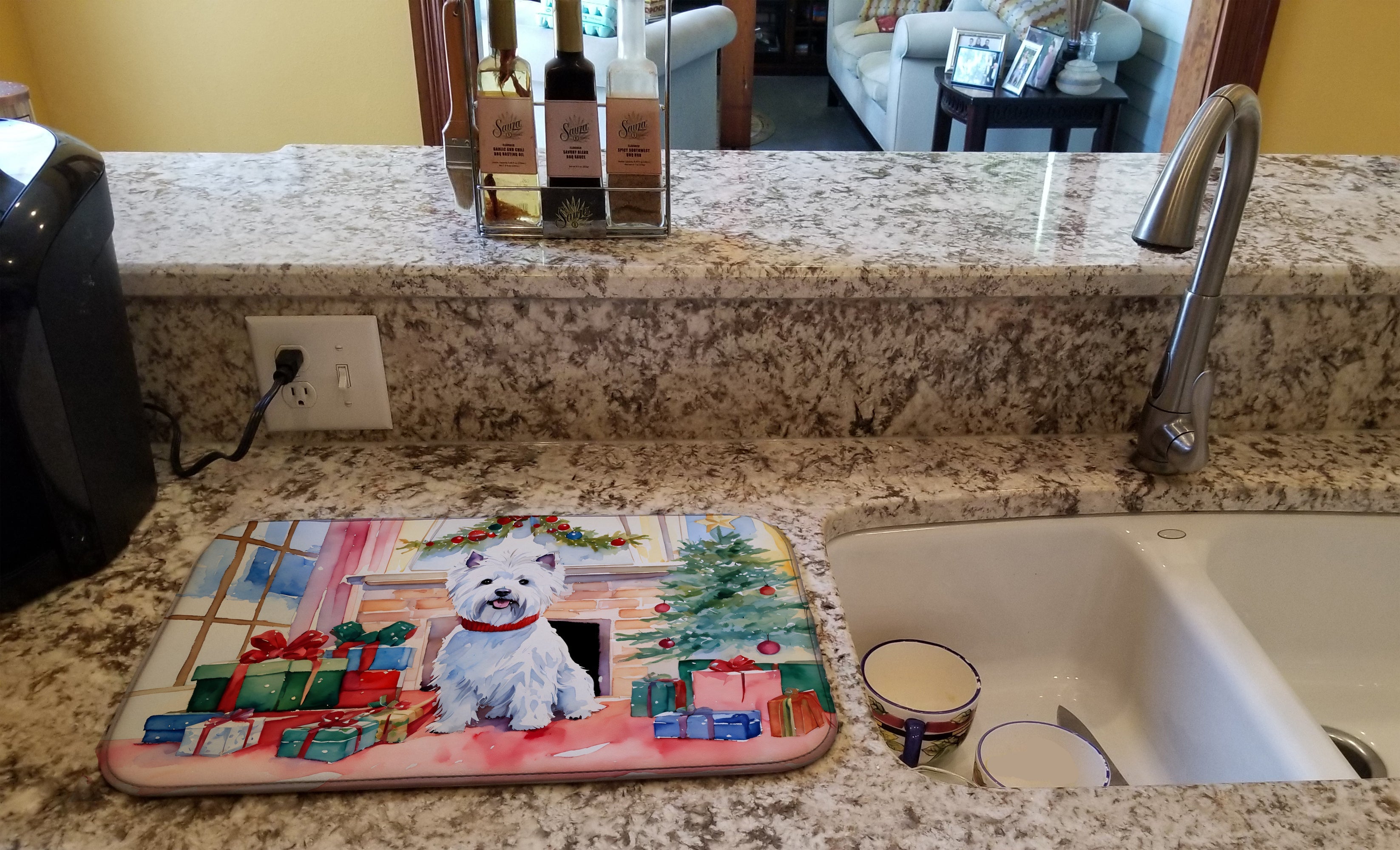 Westie Cozy Christmas Dish Drying Mat
