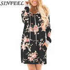 SINFEEL Autumn Fashion Floral Print Hoodie Dress for Women | Streetwear