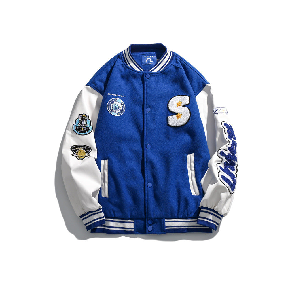 Color Contrast Patchwork Baseball Jacket and Coat