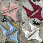 Women's Solid Textured Scoop-Neck Bikini Set