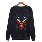 Cute Print Crew Neck Sweater with Christmas Antlers