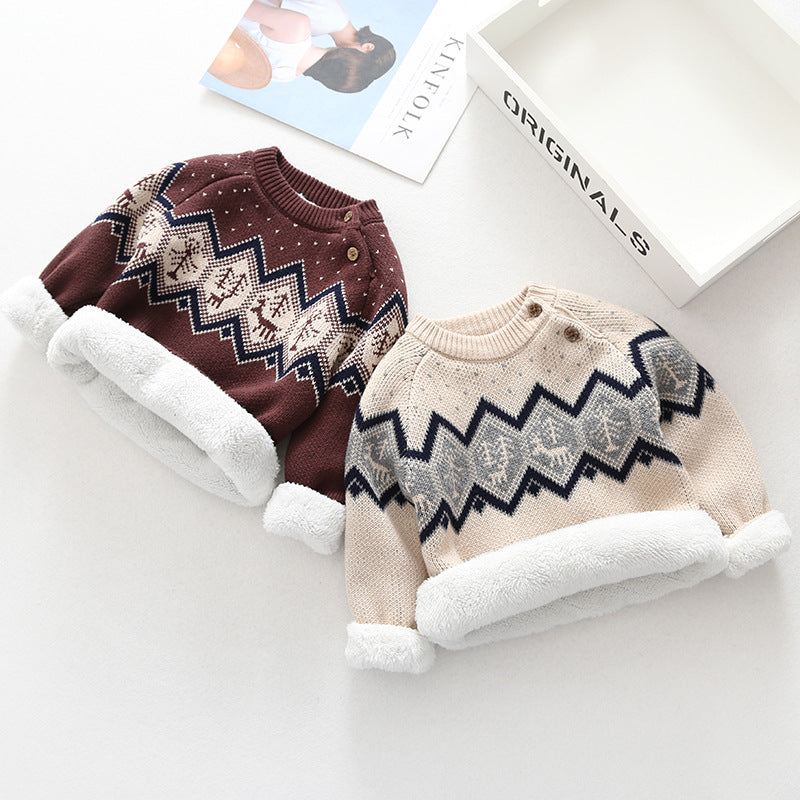 Thick Retro Knitted Velvet Sweater for Kids