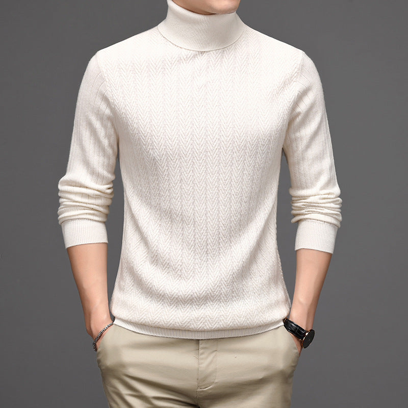 Men's Thick Striped High Neck Pure Wool Sweater