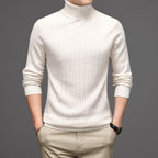 Men's Thick Striped High Neck Pure Wool Sweater