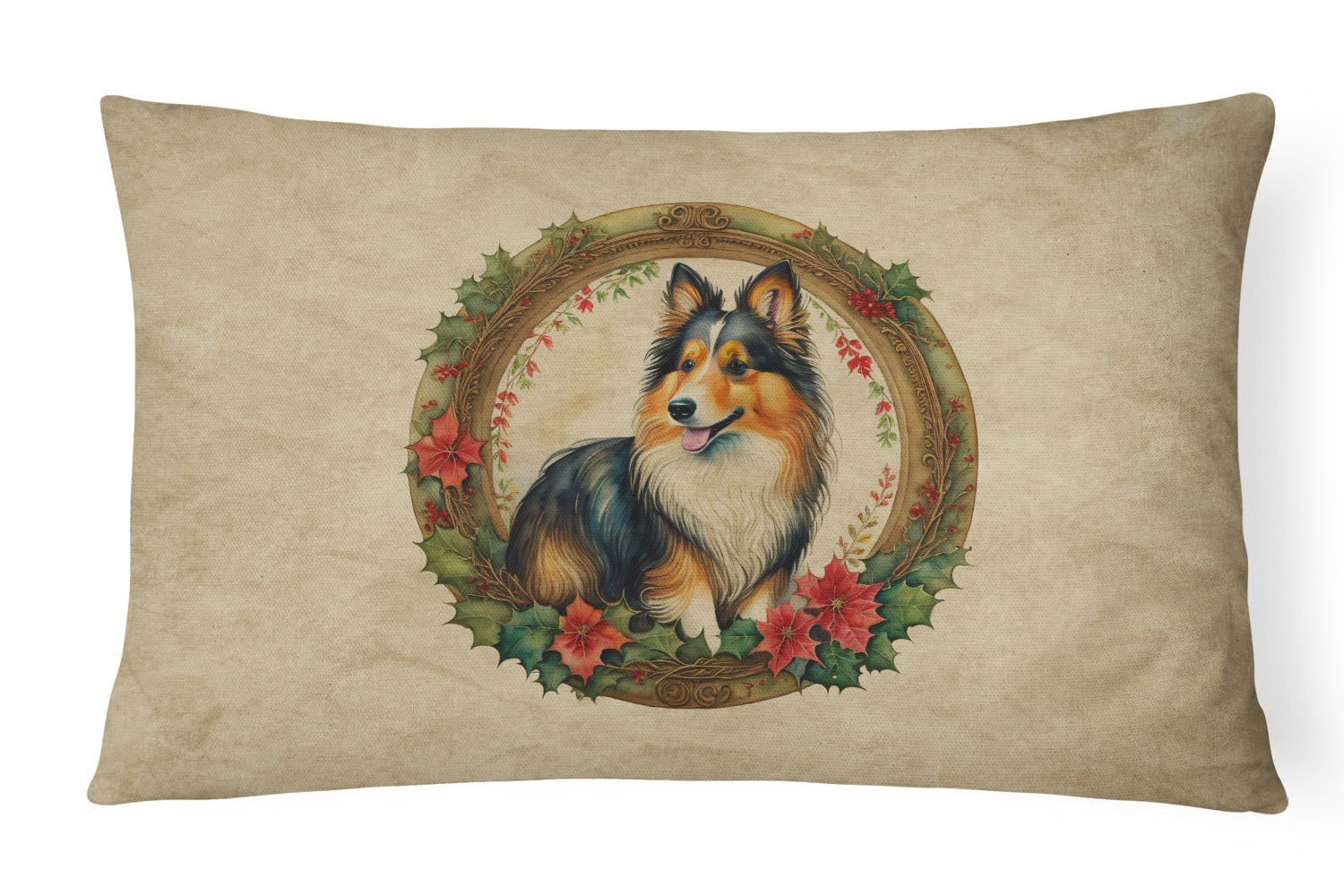 Sheltie Christmas Flowers Throw Pillow
