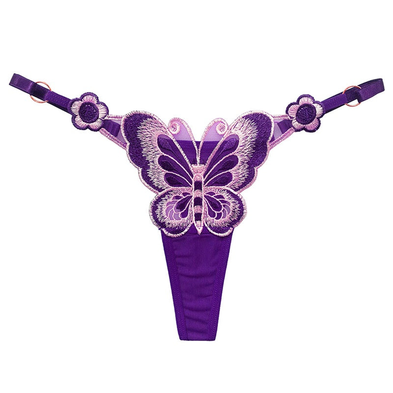 Blurred Butterfly Color Embroidered Adjustable Thong