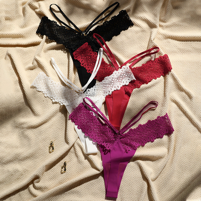 1pc Women's Seamless Lace Ice Silk Thin Strap Thong