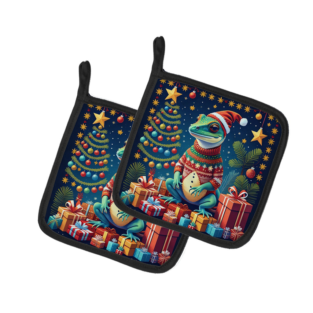 Gecko Christmas Pair of Pot Holders