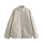 Loose Sleeved Pocket Jacket with Stand Collar