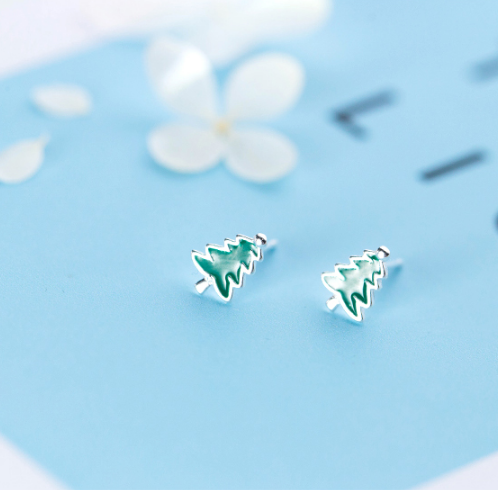 Silver Christmas Tree Stud Earrings for Women