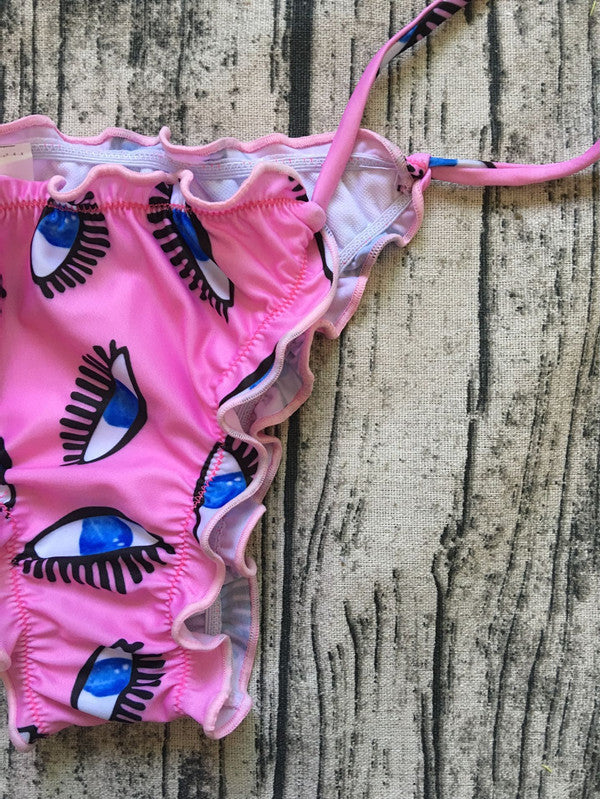 Eye Print Bikini with Ruffle Design for Women