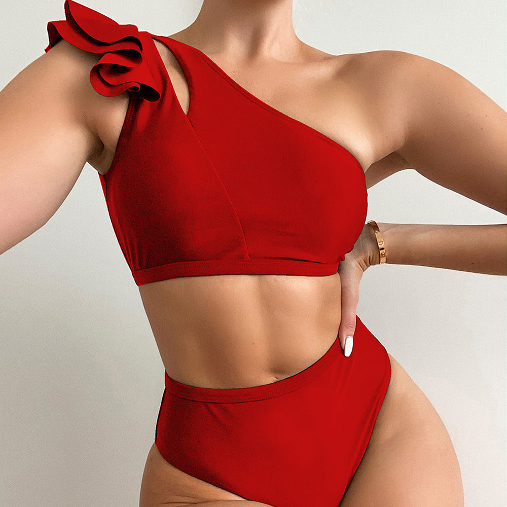 Ladies' One-Shoulder Ruffle Bikini Swimsuit ZT230