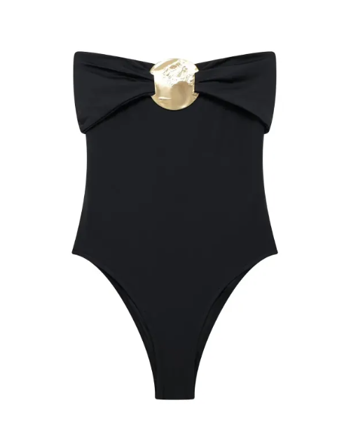 Women's Black Swimsuit with Metallic Accent