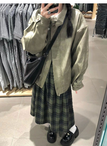 Vintage Green Plaid Wool Back Strap Matte Dress