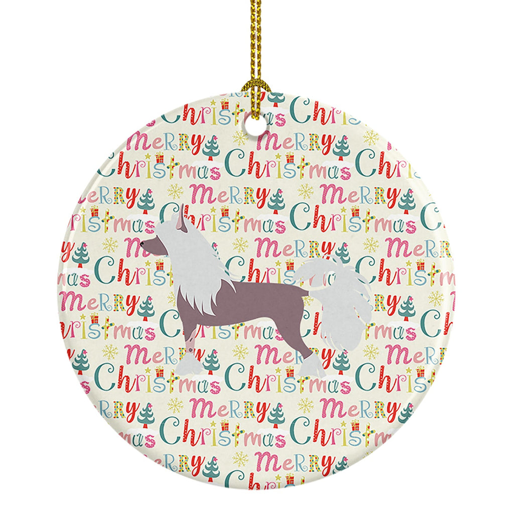 Chinese Crested Merry Christmas Ceramic Ornament