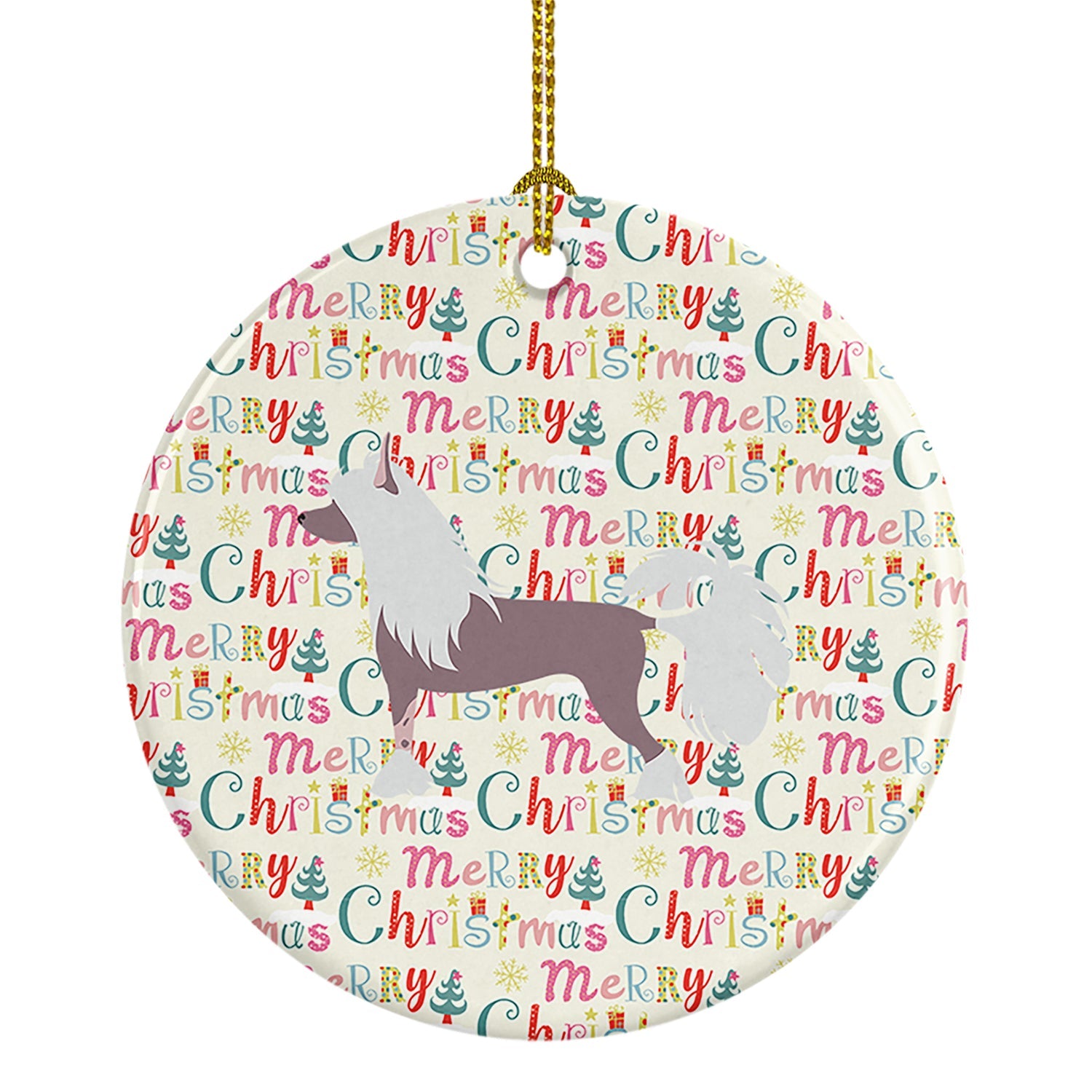 Chinese Crested Merry Christmas Ceramic Ornament