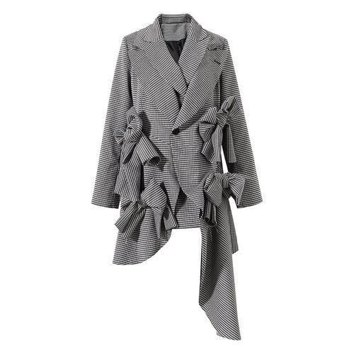 "Asymmetrical Loose Suit Jacket with Plaid Bow for Women"