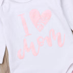 Love Mom Outfit Set with Bodysuit, Pants, and Headband