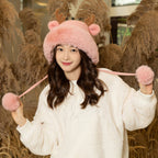 Knitted Plush Christmas Antler Hat for Women | Embroidered Cap