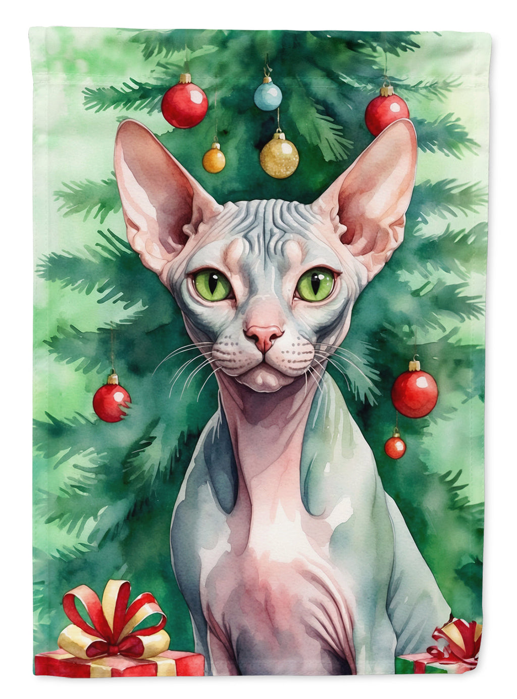 Sphynx Cat By the Christmas Tree Garden Flag