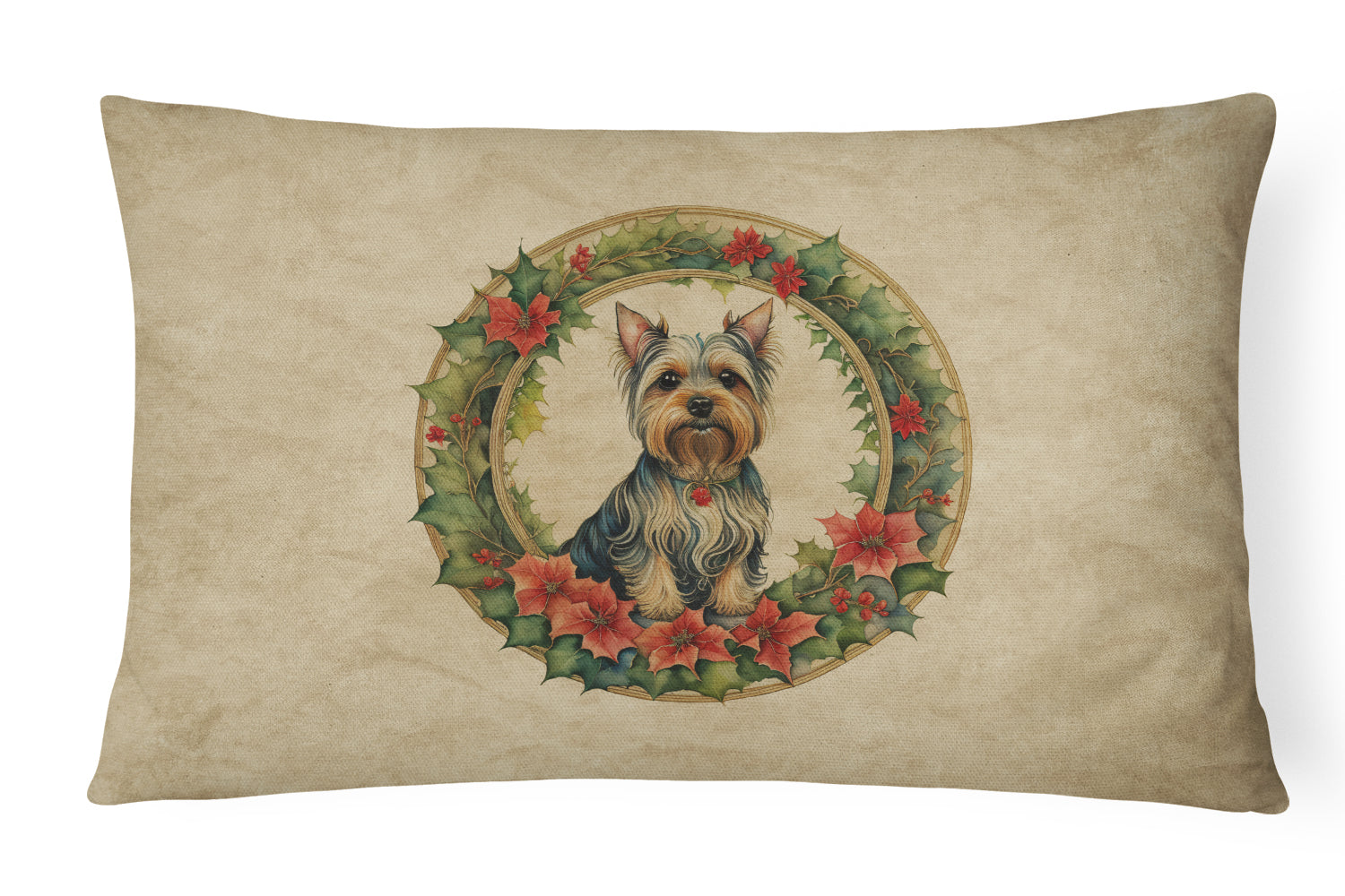 Silky Terrier Christmas Flowers Throw Pillow