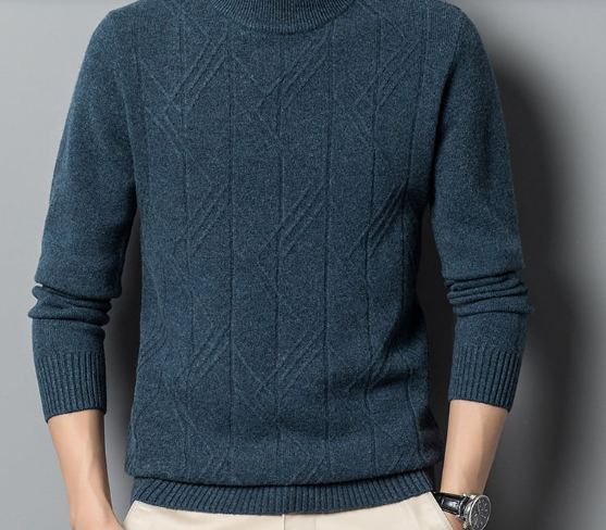 Men's Woolen Sweater with Padded Nine-Stitch Design