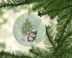 Pug Black Puppy Christmas Presents and Tree Ceramic Ornament