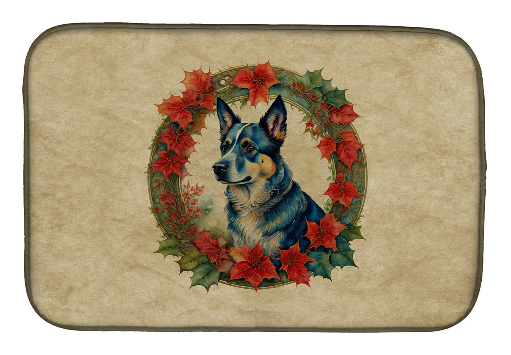 Australian Cattle Dog Christmas Flowers Dish Drying Mat