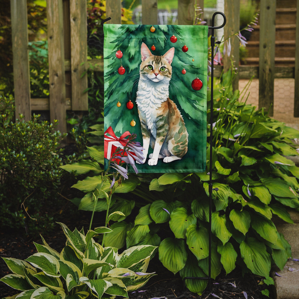 Oregon Rex Cat By the Christmas Tree Garden Flag