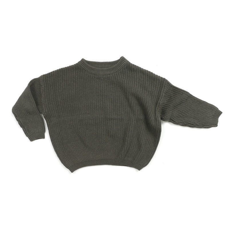 Children's Solid Knitted Sweater - Simple Design