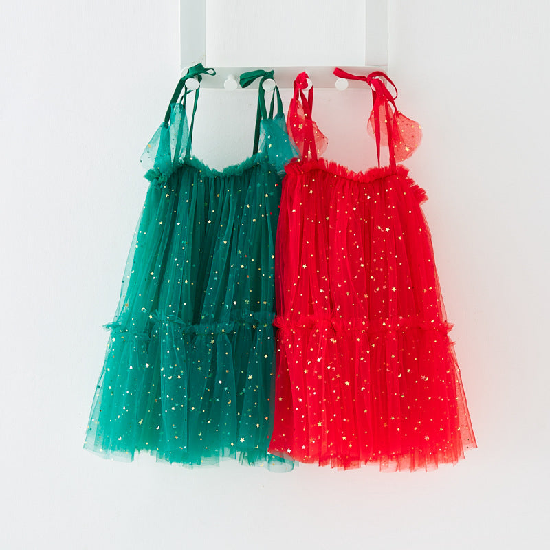 New Children's Christmas Star Moon Tulle Princess Skirt